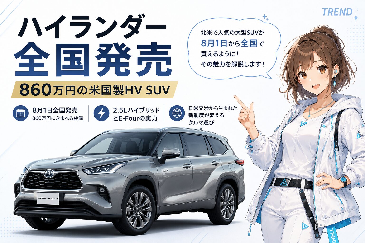 ハイランダー全国発売｜860万円の米国製HV SUV